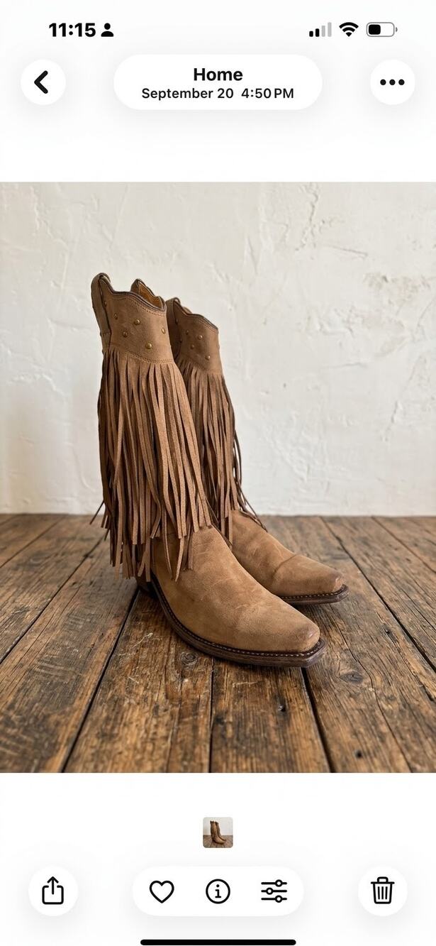 Old West Leather Fringe Studded Western Cowgirl Boots Tan Suede LF1585 Women 10D